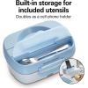 imageHamilton Beach Portable Electric Lunch Box Food Warmer for Office ampamp Car with 12V Adapter 120V Plug Stainless Steel 3 Compartment Tray Insulated Carrying Bag Fork ampamp Spoon Blue 3310509 Quarts Pack of 2