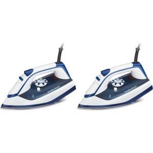 imageHamilton Beach Iron amp Garment Steamer for Clothes with Smooth Press Stainless Steel Soleplate 3Way Auto Shutoff 1500 Watts for HighVelocity Steam 10 Cord LeakProof AntiDrip White 146501500 Watts for HighVelocity Steam Pack of 2