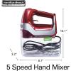 imageHamilton Beach Professional 5Speed Electric Hand Mixer with SnapOn Storage Case QuickBurst Stainless Steel Twisted Wire Beaters and Whisk Mint 62658Red and Chrome