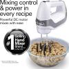 imageHamilton Beach Professional 7Speed Digital Electric Hand Mixer with HighPerformance DC Motor Slow Start SnapOn Storage Case SoftScrape Beaters Whisk Dough Hooks Silver and Chrome 62657White