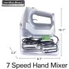 imageHamilton Beach Professional 7Speed Digital Electric Hand Mixer with HighPerformance DC Motor Slow Start SnapOn Storage Case SoftScrape Beaters Whisk Dough Hooks Silver and Chrome 62657Silver and Chrome