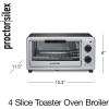 imageProctor Silex 4 Slice Countertop Toaster Oven MultiFunction with Bake Toast and Broiler 1100 Watts 30 min timer and autoshutoff Includes Backing Pan and Rack Black and Silver 31260