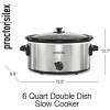 imageProctor Silex Double Dish Slow Cooker with 6qt Crock and Dual 25qt Nonstick Insert to Cook Two Meals at Once Dishwasher Safe Pot amp Lid Silver 33563