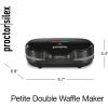 imageProctor Silex Double Mini Waffle Maker Machine with 4 Round Nonstick Grids Makes 2 Personalized Individual Breakfast Keto Chaffles and Hashbrowns Compact Black 26102Double Compartments