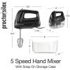 imageProctor Silex Easy Mix 5Speed Electric Hand Mixer with Bowl Rest Compact and Lightweight 215 Watts of Peak Power Black 62511Black