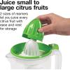 imageProctor Silex Electric Citrus Juicer Machine Large 34 oz Pitcher Pressure Activated 2 Reamers for Big and Small Fruit Pulp Control for Orange Lemon Grapefruit Juice White amp Green 66340White  Green