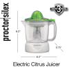 imageProctor Silex Electric Citrus Juicer Machine Large 34 oz Pitcher Pressure Activated 2 Reamers for Big and Small Fruit Pulp Control for Orange Lemon Grapefruit Juice White amp Green 66340White  Green