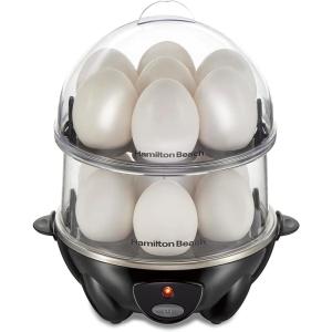 imageHamilton Beach 3in1 Electric Egg Cooker for Hard Boiled Eggs Poacher Omelet Maker amp Vegetable Steamer Holds 14 Black 255083in1