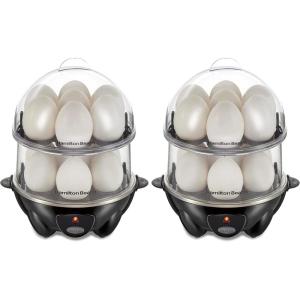 imageHamilton Beach 3in1 Electric Egg Cooker for Hard Boiled Eggs Poacher Omelet Maker amp Vegetable Steamer Holds 14 Black 255083in1 Pack of 2