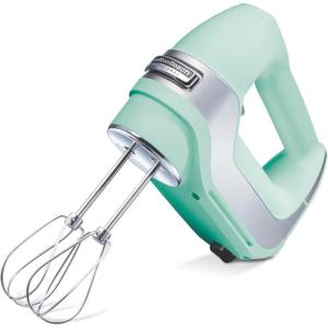 imageHamilton Beach Professional 5Speed Electric Hand Mixer with SnapOn Storage Case QuickBurst Stainless Steel Twisted Wire Beaters and Whisk Mint 62658Mint
