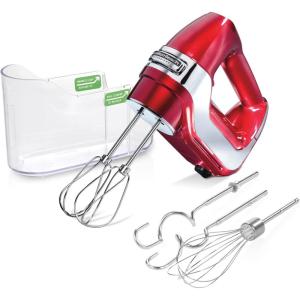 imageHamilton Beach Professional 5Speed Electric Hand Mixer with SnapOn Storage Case QuickBurst Stainless Steel Twisted Wire Beaters and Whisk Mint 62658Red and Chrome