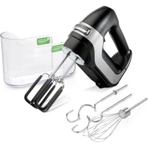 imageHamilton Beach Professional 7Speed Digital Electric Hand Mixer with HighPerformance DC Motor Slow Start SnapOn Storage Case SoftScrape Beaters Whisk Dough Hooks Silver and Chrome 62657Matte Black