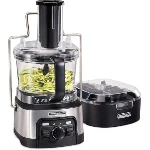 imageHamilton Beach Professional Stack amp Snap Food Processor amp Veggie Spiralizer for Slicing Shredding and Kneading ExtraLarge 3 Feed Chute Fits Whole Vegetables 12 Cups Stainless Steel 70815