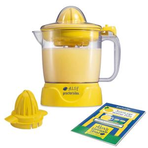 imageProctor Silex Alexs Lemonade Stand Electric Citrus Juicer Machine Large 34 oz Pitcher Pressure Activated for Lemons Limes and Oranges 34 oz Includes 2 Reamers amp Recipe Book Yellow 66341Large 34 oz Pitcher  New for 2024