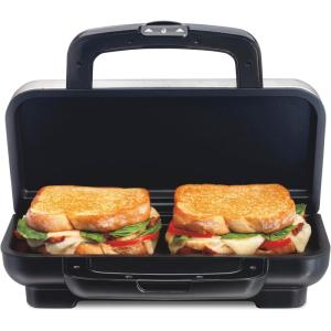 imageProctor Silex Deluxe Hot Sandwich Maker With EasyClean Durable PFASFree Nonstick Ceramic Plates Fits up to 2 Grilled Cheese Ruebens Tortas or Subs Stainless Steel 25415MNStainless Steel