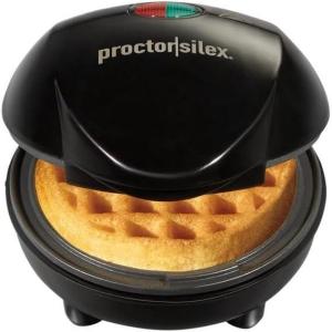 imageProctor Silex Double Mini Waffle Maker Machine with 4 Round Nonstick Grids Makes 2 Personalized Individual Breakfast Keto Chaffles and Hashbrowns Compact Black 26102Single Compartment