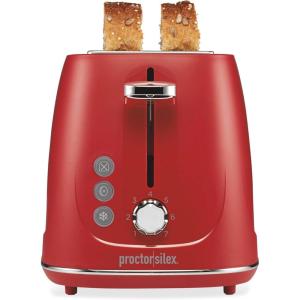 imageProctor Silex Plastic 2 Slice Toaster Bagel Defrost amp Cancel Buttons Browning Control With 7 Shades Auto Shutoff SlideOut Crumb Tray Red 22661Red